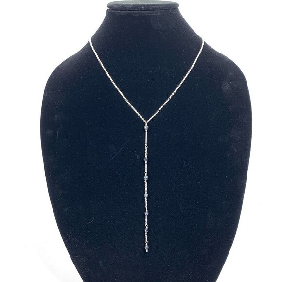 Beaded Linear Drop Necklace On Silver Chain Black, Orange, Silver 19" long - Picture 1 of 4